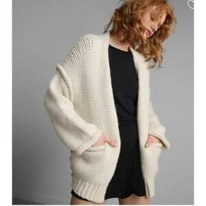 Lunya Lofty Wool Whip Stitch Cardigan Cream Womans L/XL